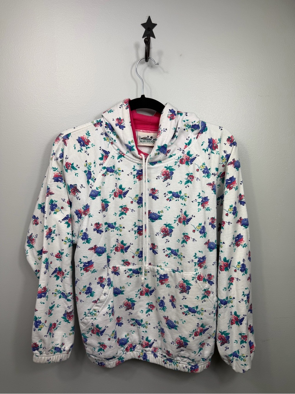 Northern Reflections Cream Floral Hoodie with Pink Hood Lining